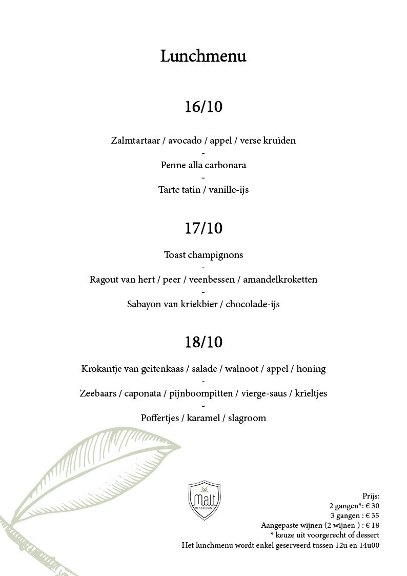 Lunchmenu Malt Ninove | TableFever
